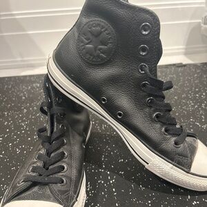 Black Faux Leather High All Star Converse High Tops